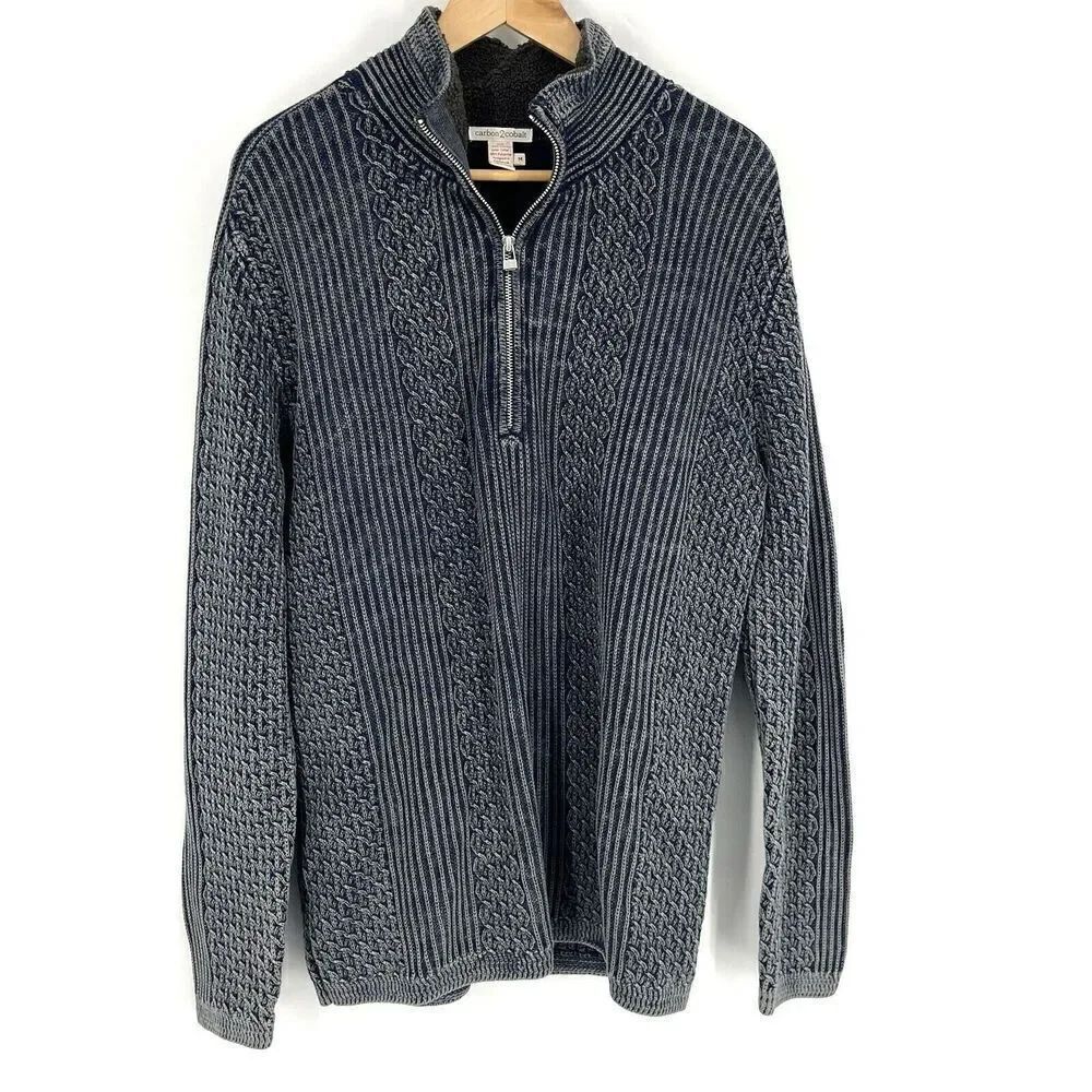 Carbon 2 Cobalt Sweater Size Medium Men Navy 1/4 Zip Enclave Cable Knit Pullover